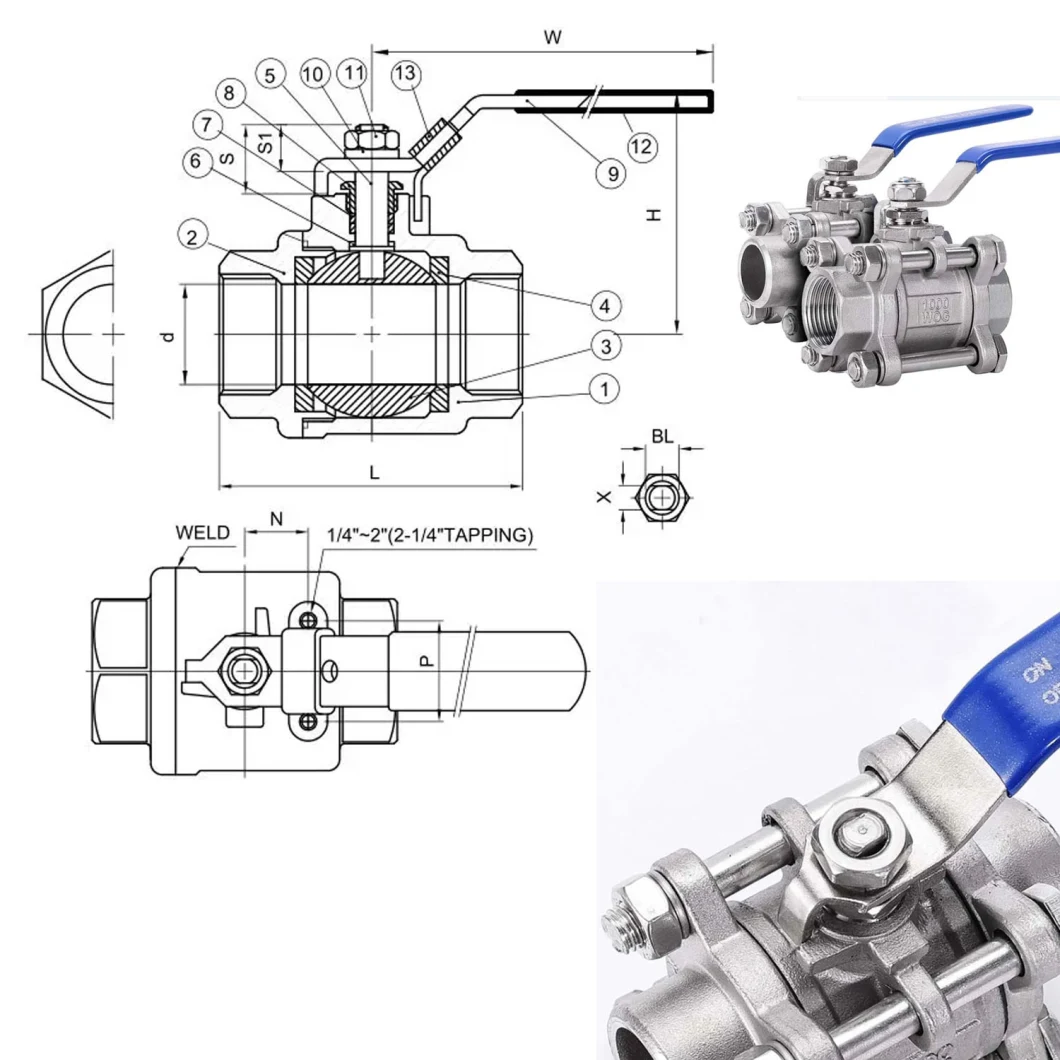 Industry Stainless Steel Ball Valve Factory 3PC Ball Valve Type I with Lock Handle